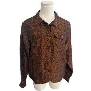 COLDWATER CREEK Dark Brown‎ Bronze Quilted Style Button Up Coat Jacket Blazer M